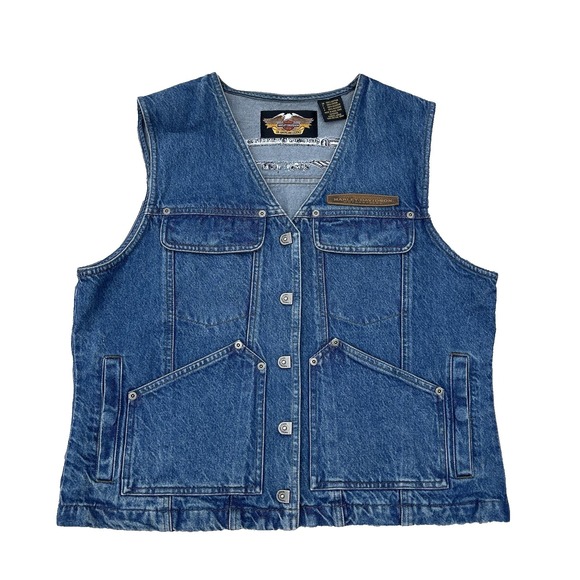 Harley-Davidson Jackets & Blazers - Vintage Harley Davidson Motorcycle Vest L Trucker Denim Jean Sleeveless Jacket